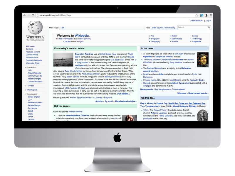 Wikipedia viewed on a desktop.