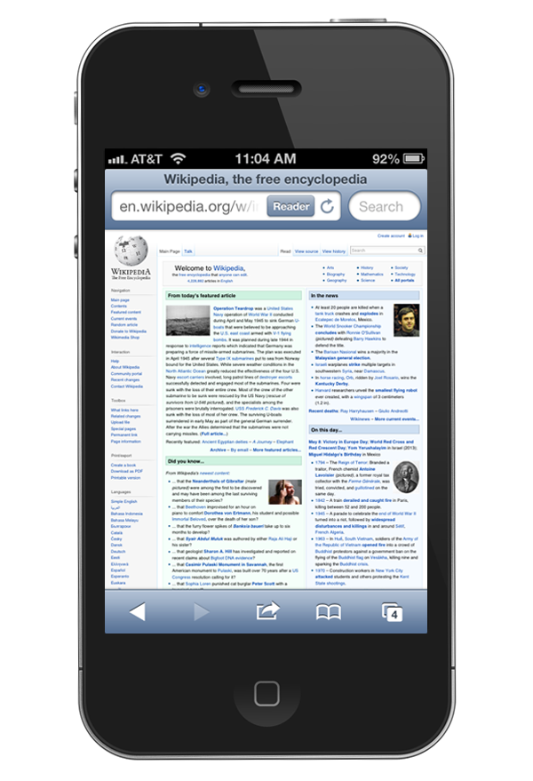 Wikipedia viewed on an iPhone - Desktop version