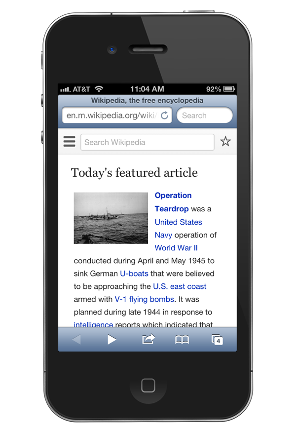 Wikipedia viewed on an iPhone - Mobile version